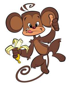 卡通快乐猴子吃香蕉