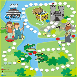 讨论森林中的路线作为暑期学校的活动海盗寻宝邀请卡设计,矢量模板