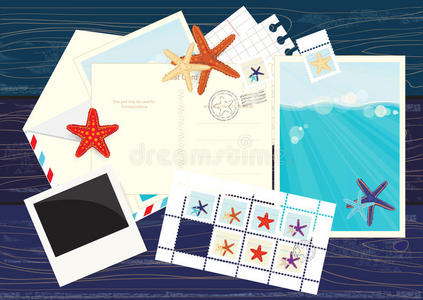 框架 照片 纪念品 夏天 电影 海滨 邮件 通信 旅行 插图