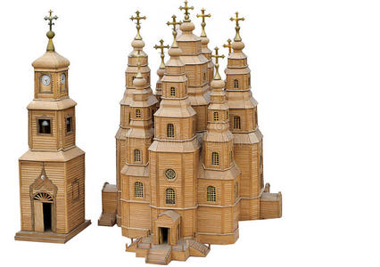 木制大教堂的模型,教堂,白色背景的教堂.礼物,纪念品.照片