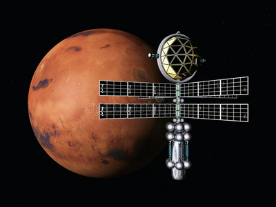 带太空探测器的火星