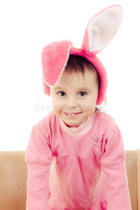 粉红耳朵的小女孩小兔子