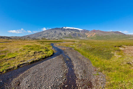 夏季冰岛山川小河景观