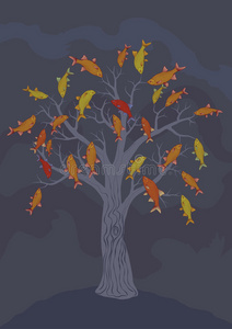 鱼树. 矢量绘图.照片