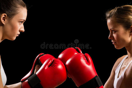 两名女子拳击手的对峙图片