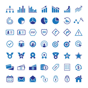 2色蓝色平面图标, 标志和符号。集产业商业金融人为载体的格式