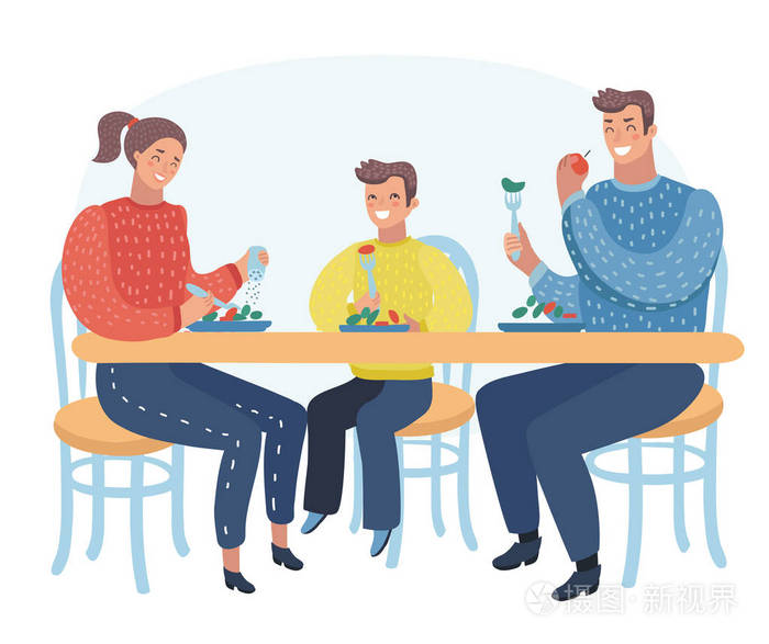 一家人在餐桌旁吃饭.