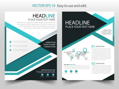 绿色三角形宣传册年度报告传单设计模板矢量 单张封面演示文稿抽象平背景 在 A4 大小的布局