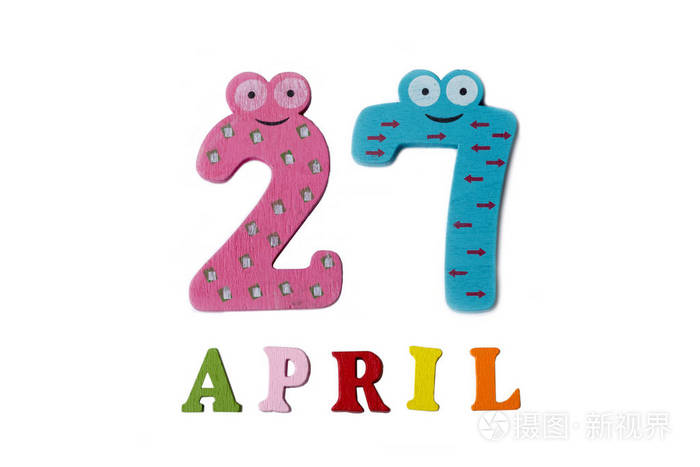 4月27日在数字和信件的白色背景