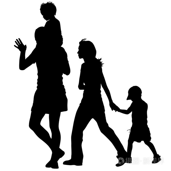 白色背景上的剪影家庭.矢量