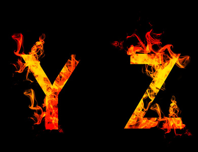 火热的字体。字母 Y Z