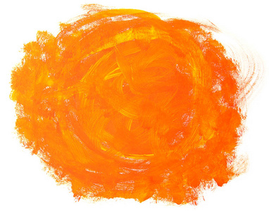 水粉纹理抽象的橙色绘画在白色背景隔绝了.艺术笔触纹理背景.