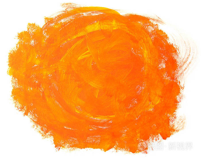 抽象的橙色绘画在白色背景隔绝了艺术笔触纹理背景手绘水粉一笔污渍