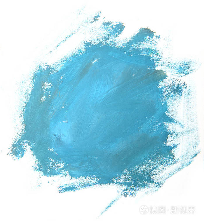 抽象蓝色绘画在白色背景隔绝了艺术笔触纹理背景手绘水粉一笔污渍