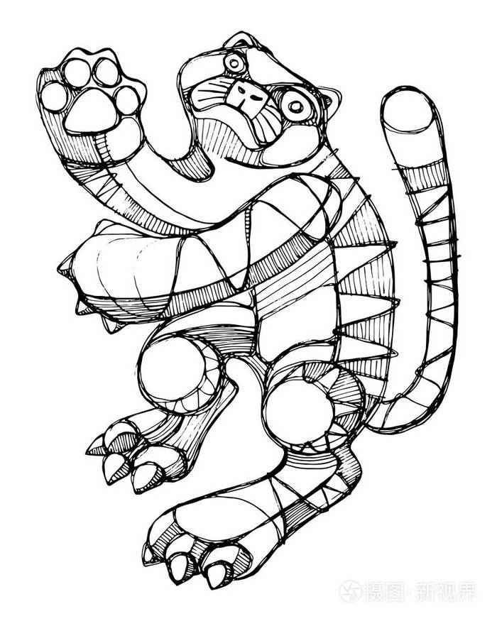 手绘抽象猫在白色背景下隔离插画-正版商用图片0n21gw-摄图新视界