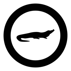 圆形矢量插图中的鳄鱼黑色图标