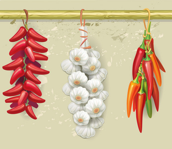 大蒜和红辣椒图片-大蒜和红辣椒素材-大蒜和红辣椒插画-摄图新视界