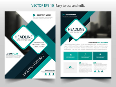 绿色的小册子年度报告传单设计模板矢量 单张封面演示文稿抽象平背景 在 A4 大小的布局
