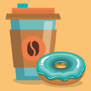 美味咖啡塑料壶和甜甜圈