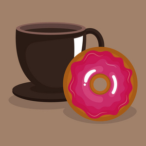 美味的咖啡杯和甜甜圈