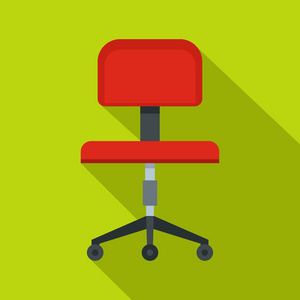 红色办公室椅子图标, 平的样式