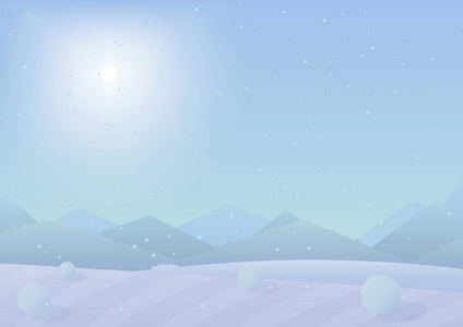 美丽简单平面圣诞节冬季山区景观背景。新的一年矢量贺卡
