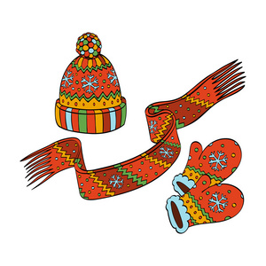 冬天的手套和手套冬天的帽子,手套和围巾.矢量图照片