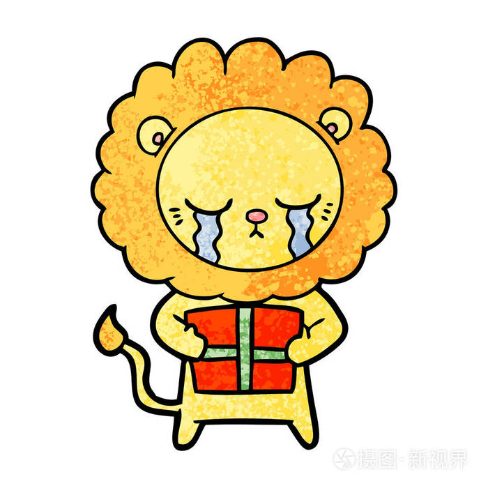 卡通狮子哭泣的矢量插图