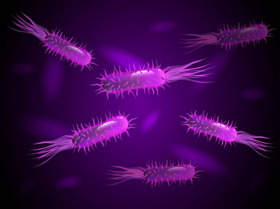 紫色发光和鞭毛的细菌。矢量