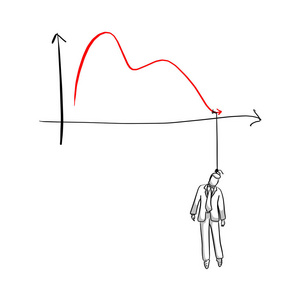 涂鸦死的商人挂在一个图形下矢量插图素描手画与黑色线隔离在白色背景上