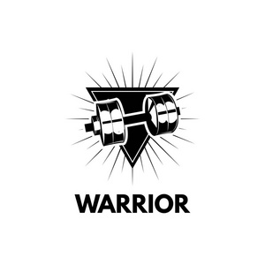 杠铃.体育标志.战士.哑铃在三角标志.矢量照片