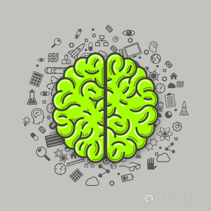 在白色背景上的大脑绿色图标矢量