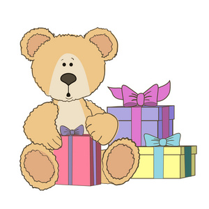 玩具熊正坐在一起的礼品盒图片