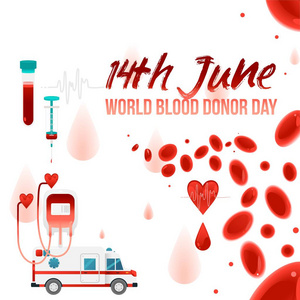 世界献血者日6月14日横幅与给血液慈善元素隔离的白色背景