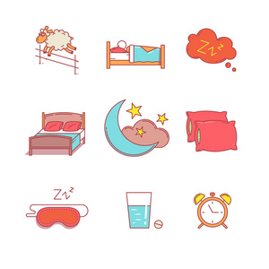 睡前休息和床细线图标设置图片