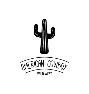 仙人掌。美国牛仔狂野西部的标签。西方的插图。矢量