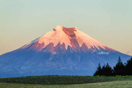 科托帕希火山厄瓜多尔在日落时