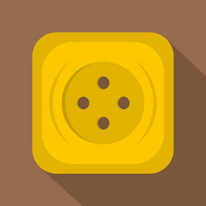 黄色方形缝纫按钮图标, 平面风格