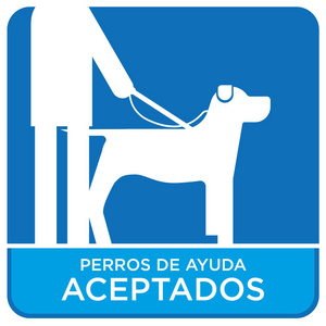 援助狗接受蓝色背景上的白色标志