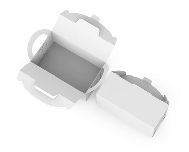 带手柄礼品或食品纸盒包装的空白纸盒, 用于在高视图中设计使用的3d 渲染