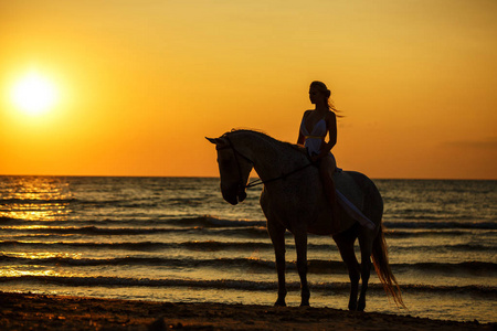 夕阳下一人牵马高清图图片