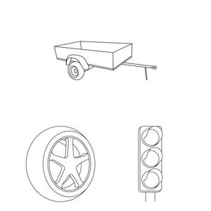 汽车, 车辆轮廓图标集合中的设计。汽车和设备矢量符号股票网站插图