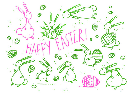 复活节兔子手画涂鸦套装