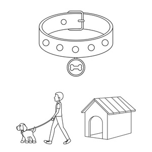宠物狗轮廓图标集集合中的设计。照顾小狗矢量符号股票 web 插图