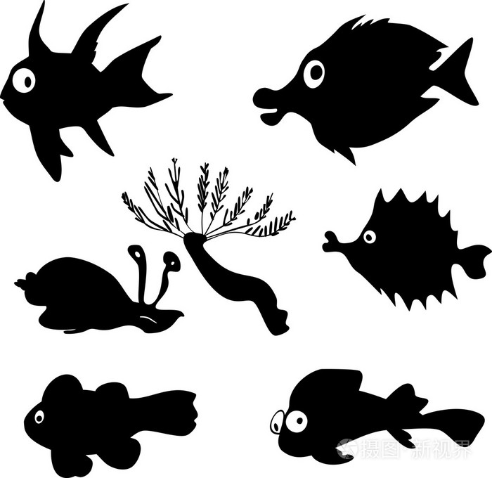 海洋鱼类套的剪影插画-正版商用图片0n31va-摄图新视界