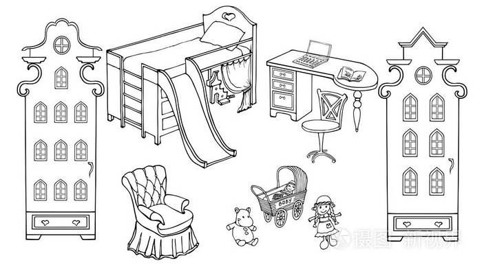 宝贝儿童房女孩娃娃 ams插画-正版商用图片0n3b4f-摄图新视界