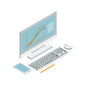 工作场所办公室计算机等距孤立图