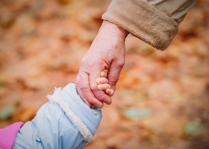 祖母抱孙子手照片