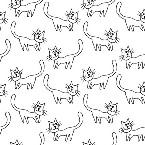 卡通可爱猫手画图标矢量线艺术插画