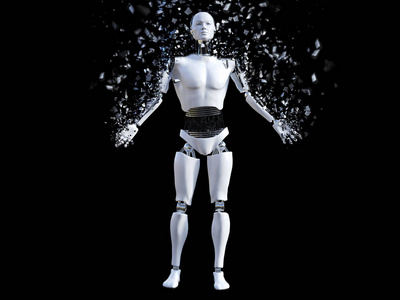 机器损坏3d 渲染的粉碎的男性机器人照片